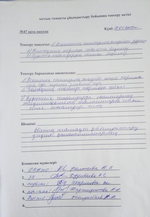 Мектептагі тамақты ұйымдастыру бойынша бракераждық комиссия жұмысы