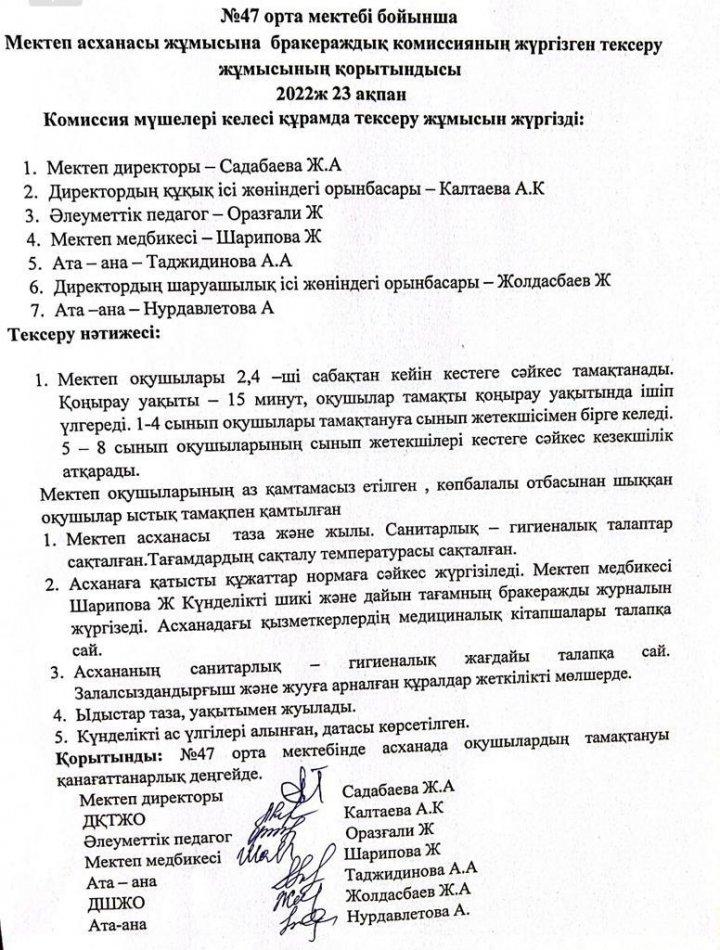 бракераждық комиссия сараптамасының қорытындысы